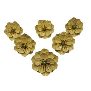 VTG Set of 6 Country French Toleware Painted Yellow Metal Napkin Rings